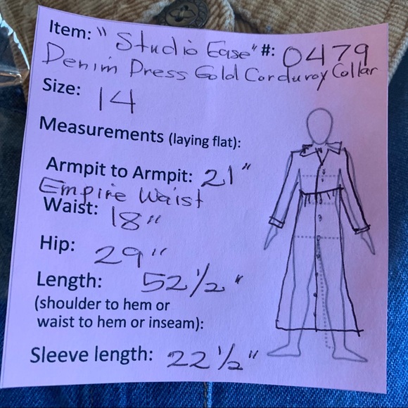 “Studio Ease” Denim Dress Corduroy Collar Modest - Picture 7 of 8